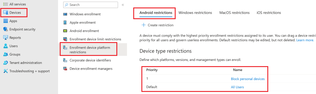 Teams Signing Out... Couldn't enroll in Intune Enrollment device platform restrictions personal devices